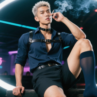 丝袜绅士男抽烟摄影照（豆包Ai）